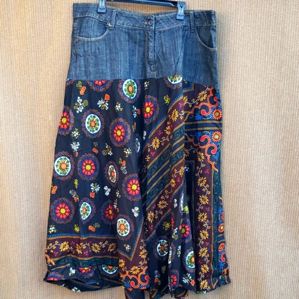 Floral Patchwork Denim Skirt - image 1